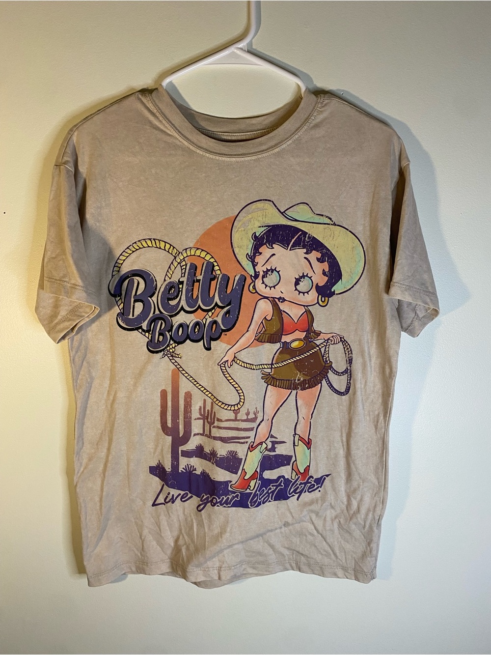 Betty Boop Beige Short-Sleeve Cowgirl Graphic Tee